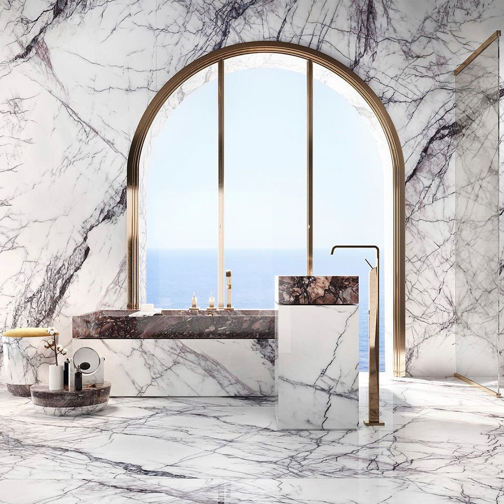 lilac marble bathroom installation